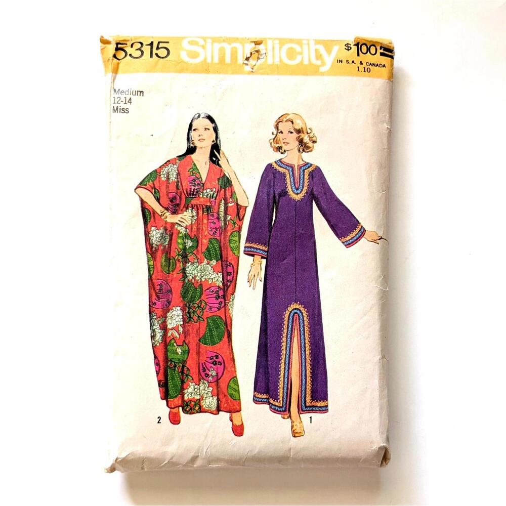 1972 Vintage Simplicity 5315 Sewing Pattern - Misses Caftans